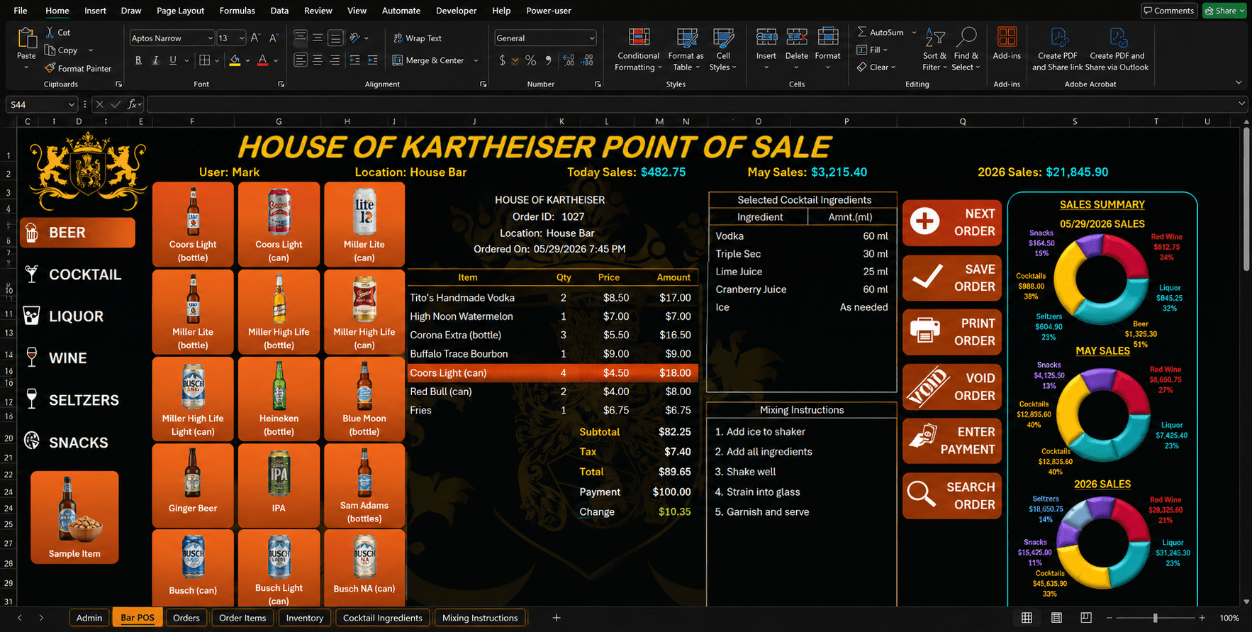Point of Sale, Built to Fit dashboard